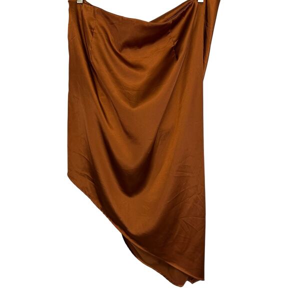 NWT Fashion Nova Valencia Wrap Satin Midi Skirt Bronze High Waist Plus Size 2X - Picture 8 of 12